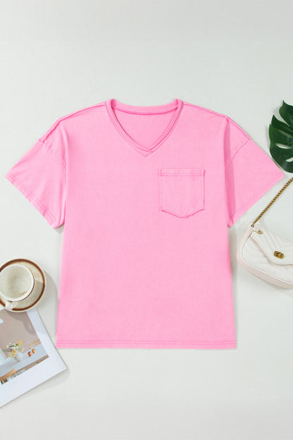 Plus Size Mineral Wash Raw Edge V-Neck Tee