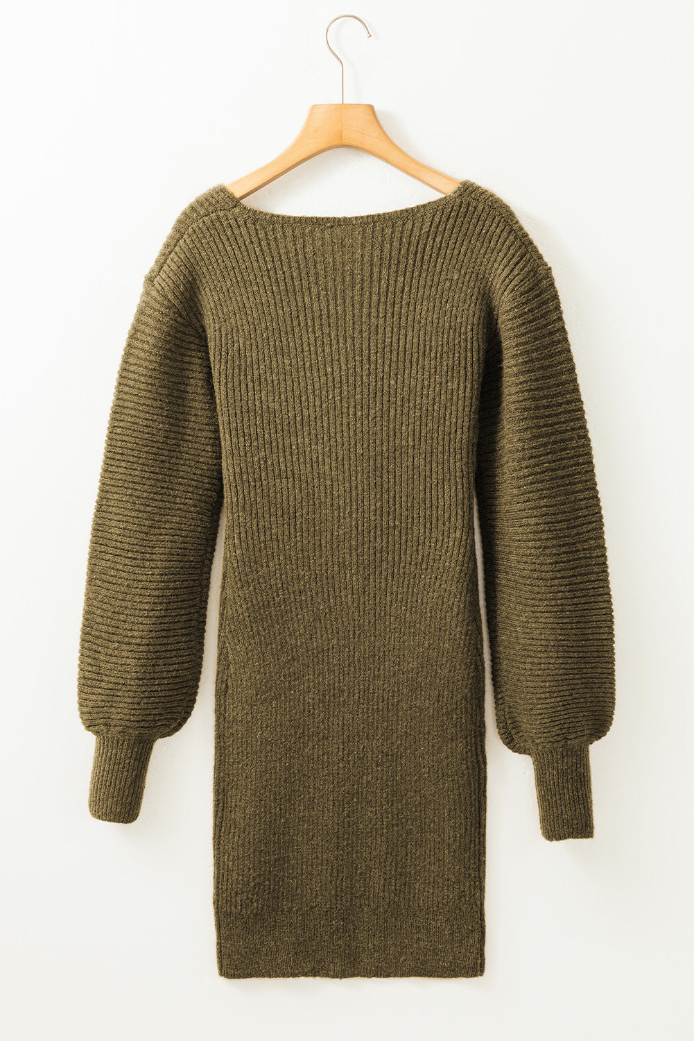 Solid Bodycon V-Neck Sweater Dress