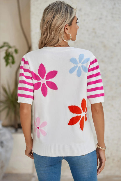 Floral Stripe Sleeve Sweater T-Shirt