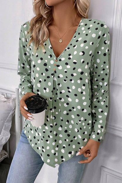 Polka Dot V-Neck Blouse