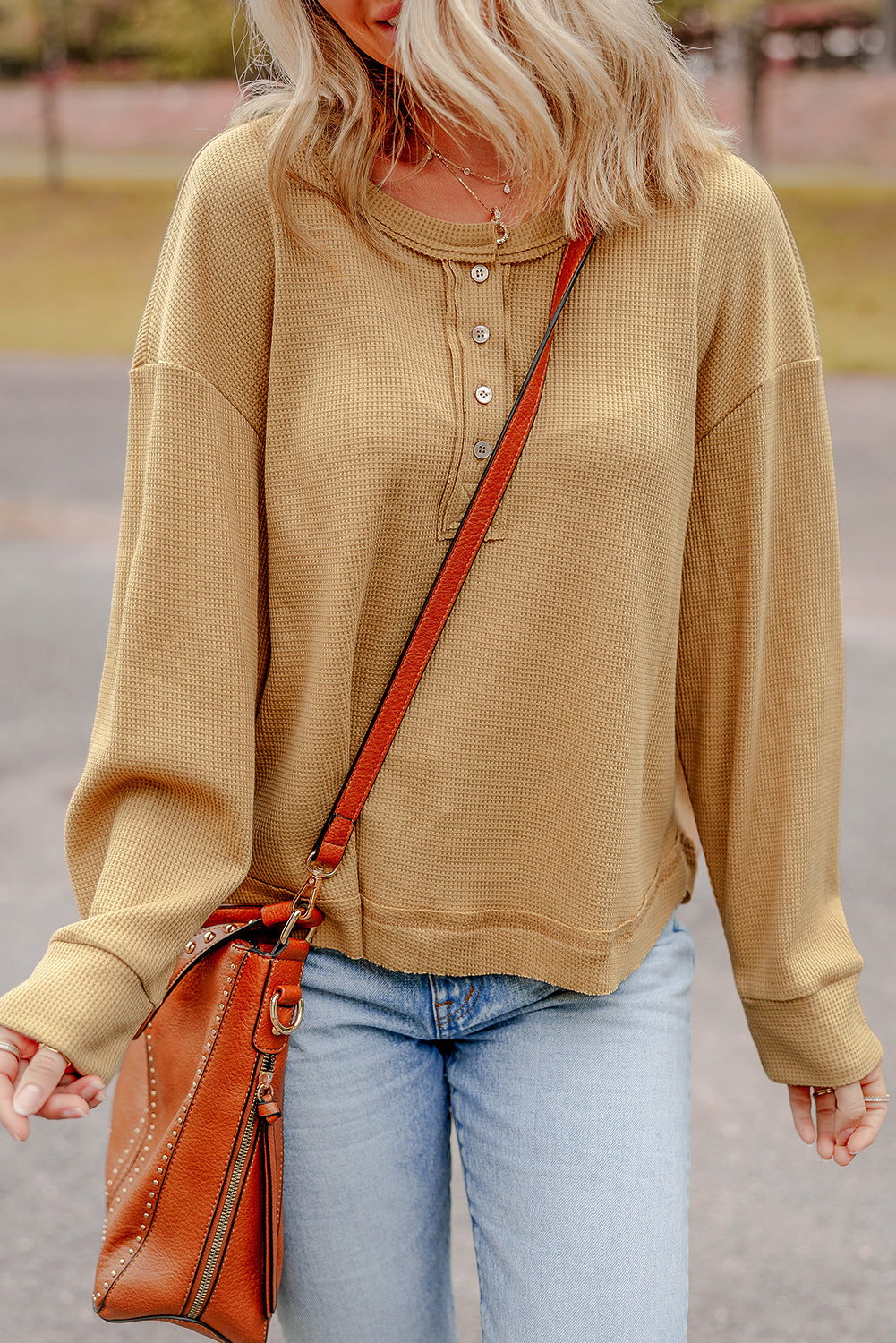 Textured Knit Half Buttoned Top