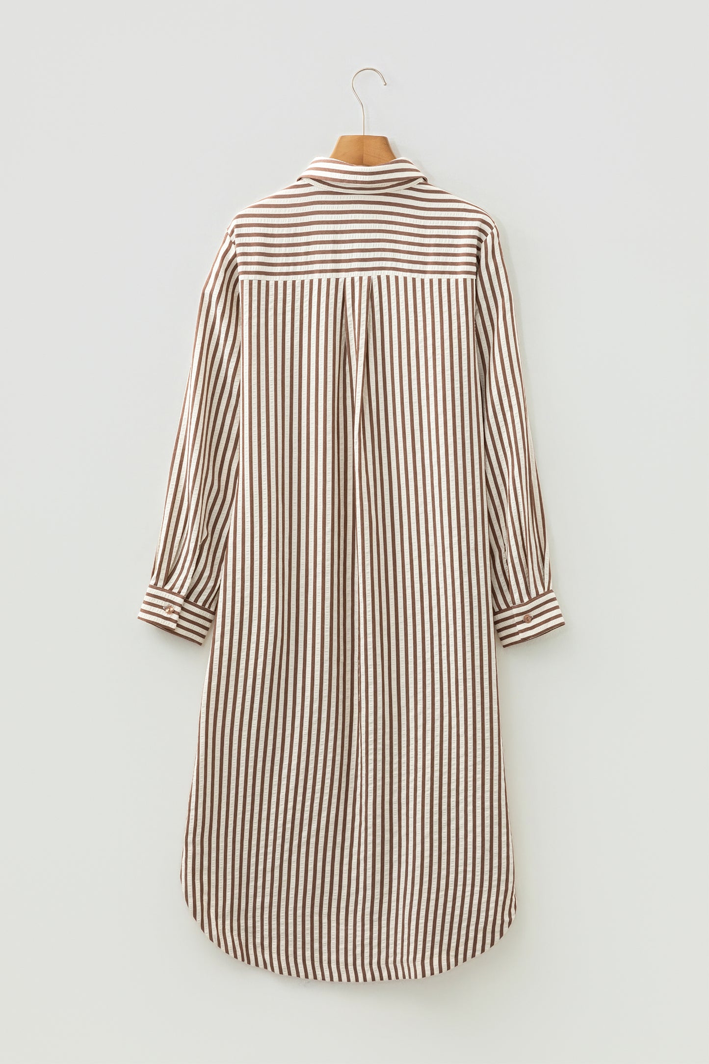 Stripe Textured 3/4 Sleeve Split Hem Midi Dress