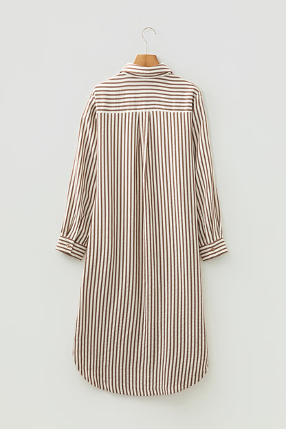 Stripe Textured 3/4 Sleeve Split Hem Midi Dress