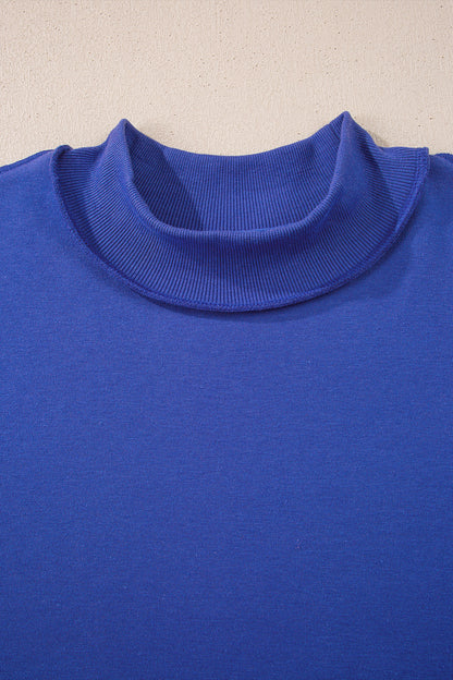 Solid Mock Neck Drop Shoulder Oversize Sweatshirt