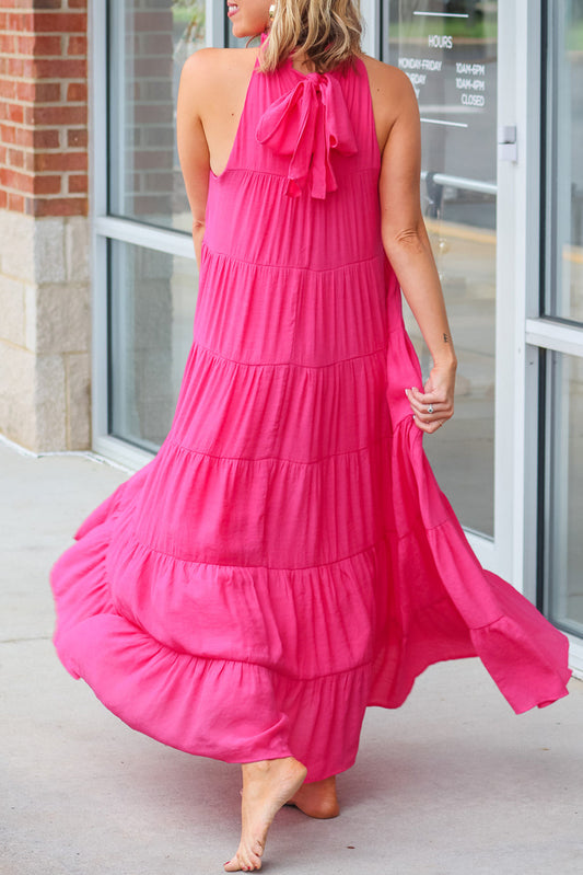 Frilled Neck Tiered Maxi Dress