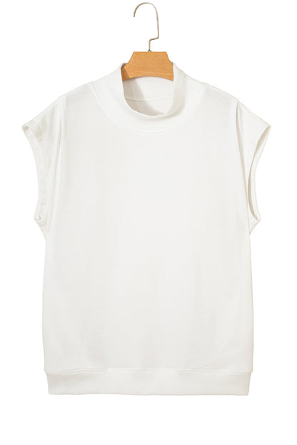 Solid Mock Neck Cap Sleeve Oversized Top