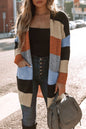 Colorblock Pocketed Open Front Cardigan