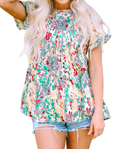 Floral Ruffle Sleeve Babydoll Top