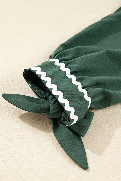 Contrast Trim Knotted 3/4 Sleeve Buttoned Dress