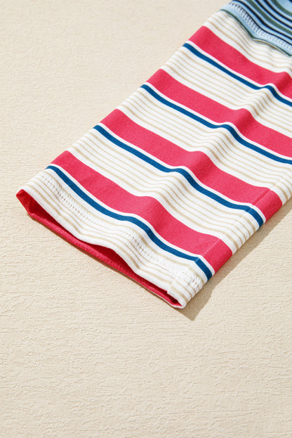 Stripe Patchwork Reverse Seam Long Sleeve Top