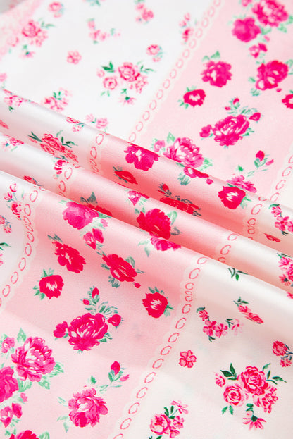 Floral Shirt Satin Tie and Shorts Pajama Set