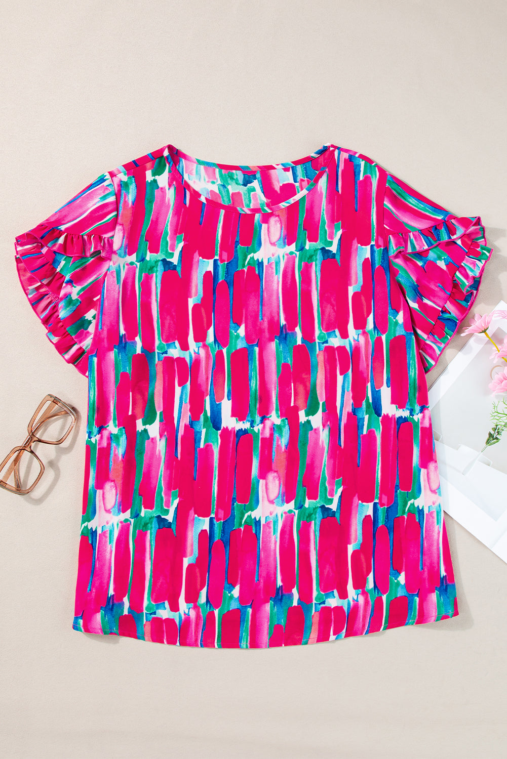 Abstract Petal Sleeve Blouse Plus Size