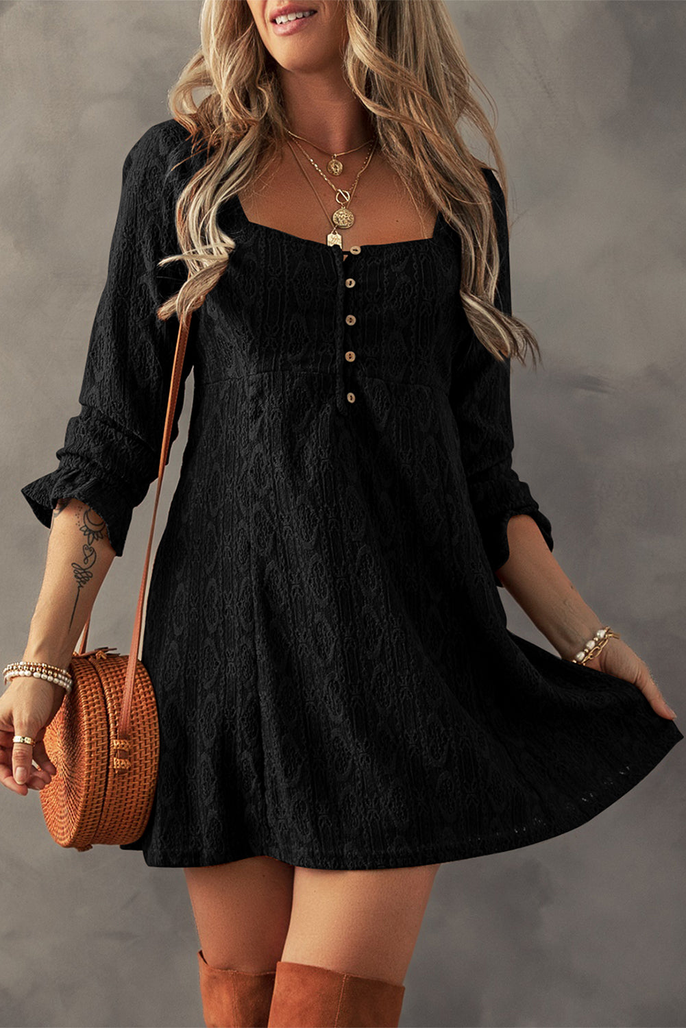 Lace Square Neck Mini Dress