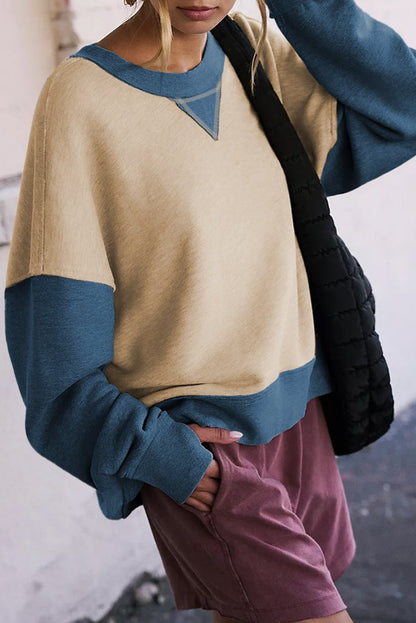 Colorblock Thumbhole Sleeve Sweatshirt