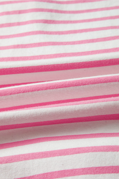 Stripe Half Placket High Low Short Sleeve Top