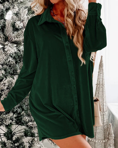 Velvet Long Sleeve Shirt Dress