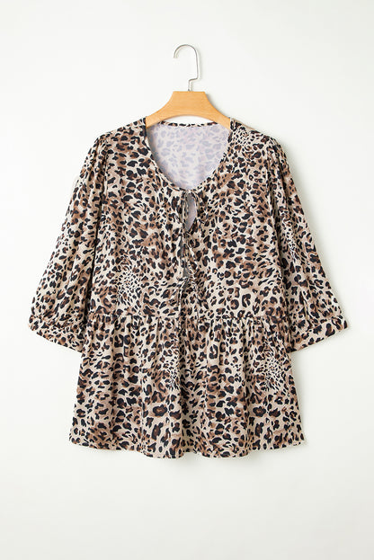 Plus Size Leopard 3/4 Sleeve Blouse