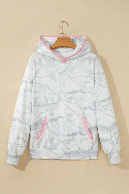 Abstract Camo Colorblock Kangaroo Pocket Hoodie