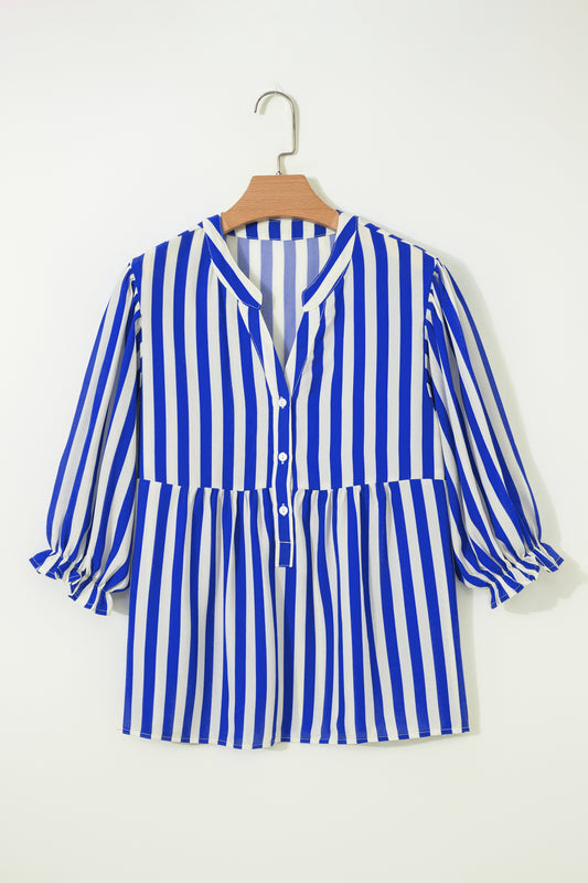 Stripe Balloon Sleeve Button-Up Shirt
