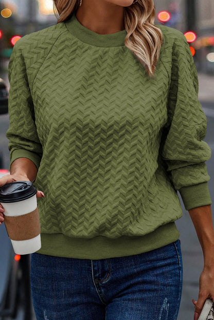 Herringbone Raglan Sleeve Pullover Sweatshirt