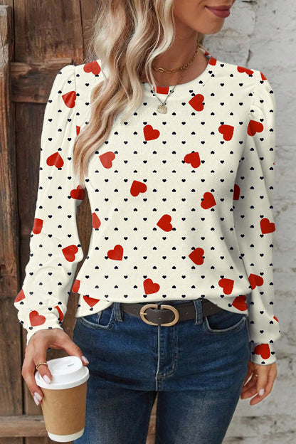 Valentine Heart & Flower Checker Long Sleeve Blouse
