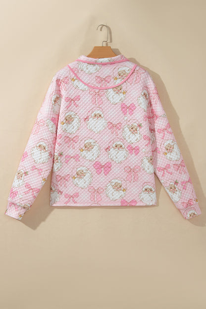 Christmas Santa Bow Half Zip Collared Sweatshirt