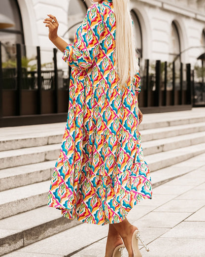 Abstract Geometric High Waist Dress