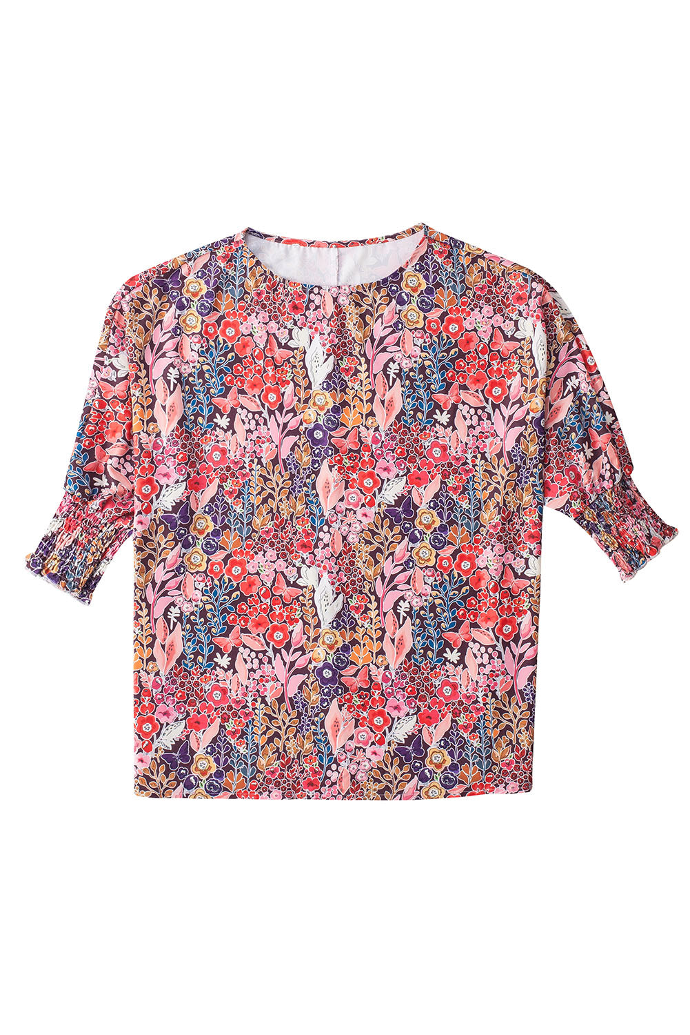 Floral Smocked 3/4 Sleeve Blouse