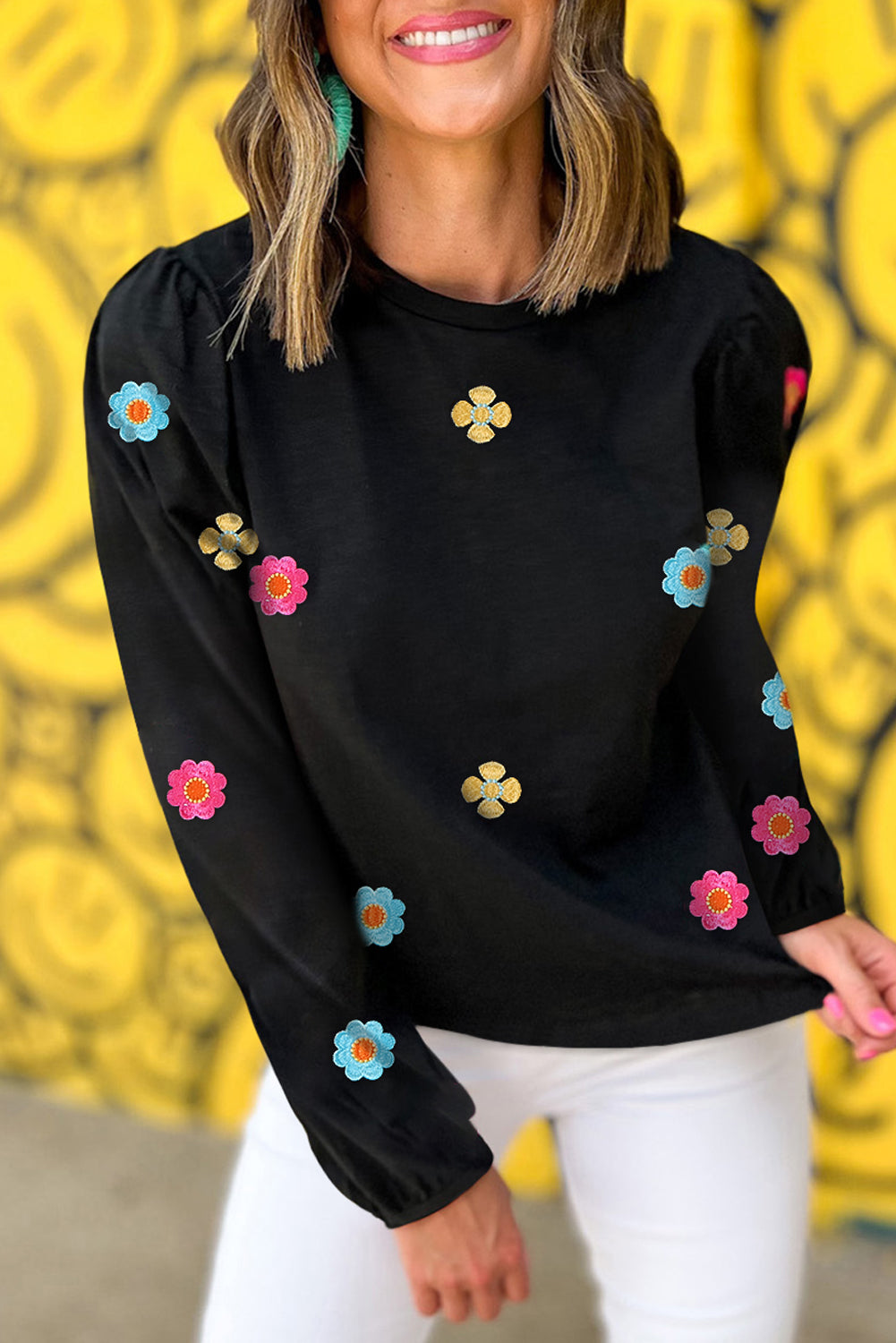 Floral Embroidered Puff Sleeve Blouse