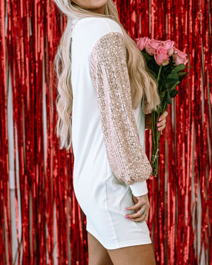 Sequin Puff Sleeve Shift Dress