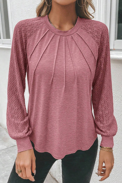 Contrast Lace Raglan Sleeve Top