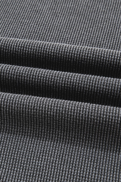 Waffle Knit Patchwork Long Sleeve Top