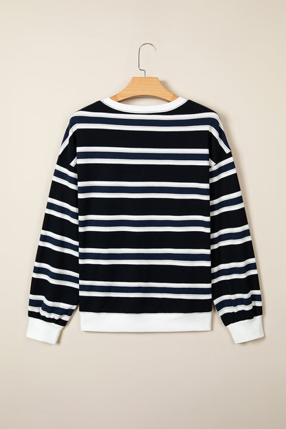 Stripe Colorblock Trim Drop Shoulder Sweatshirt