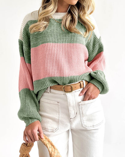 Colorblock Striped Bishop Sleeve Sweater