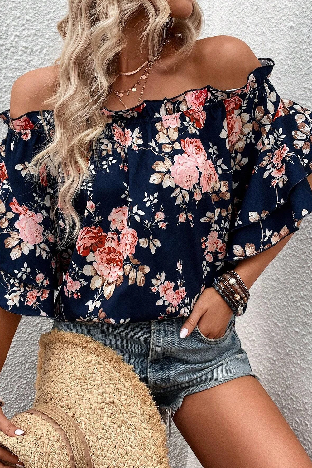 Floral Ruffle Off Shoulder Blouse