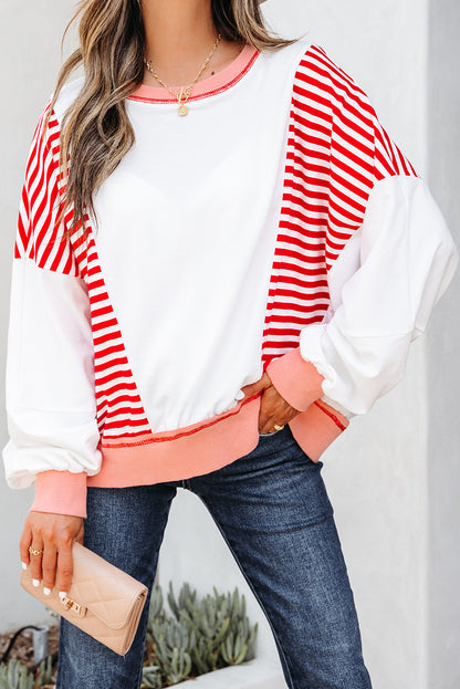 Stripe Colorblock Patchwork Contrast Stitch Sweatshirt