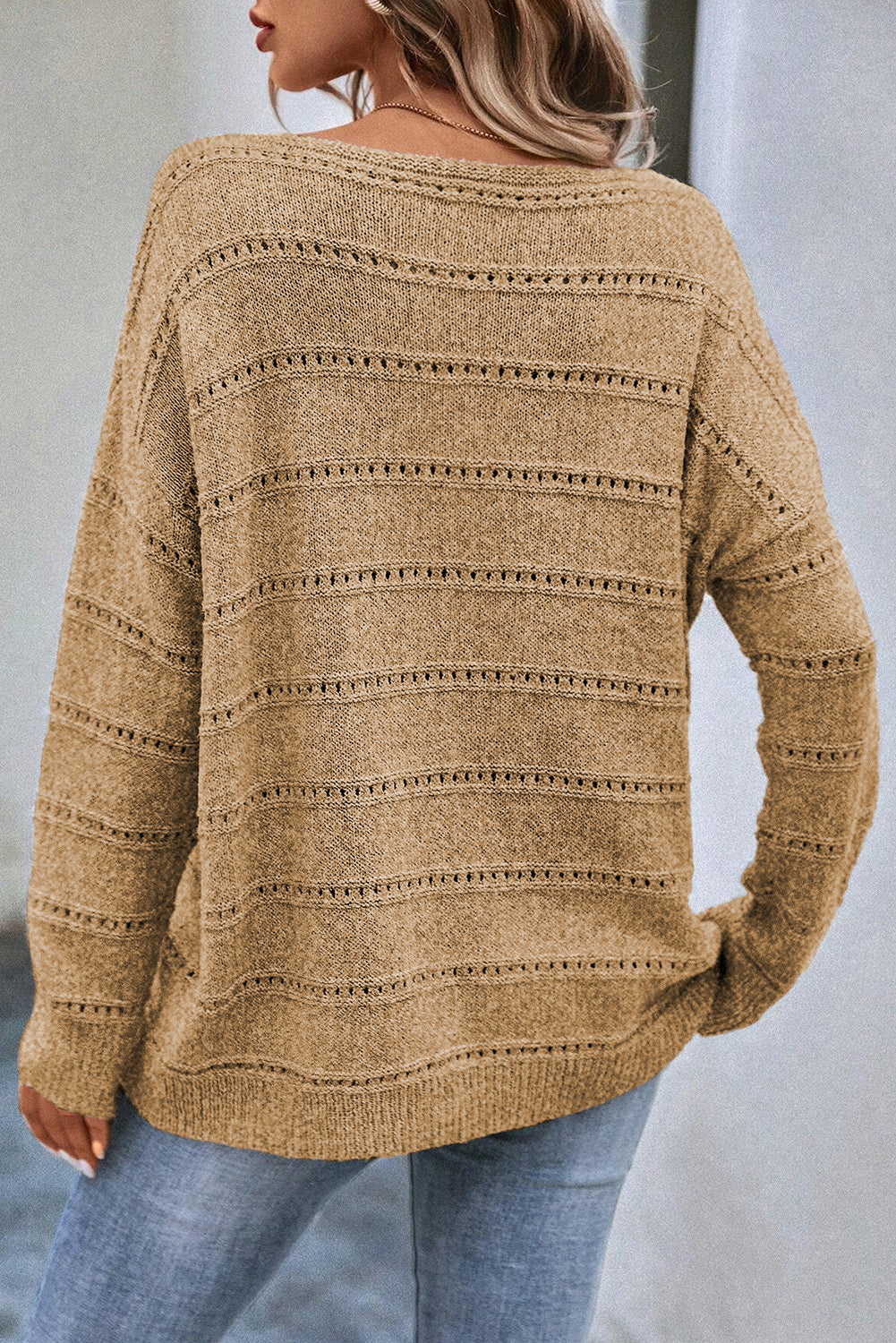 Pointelle Knit Boatneck Sweater