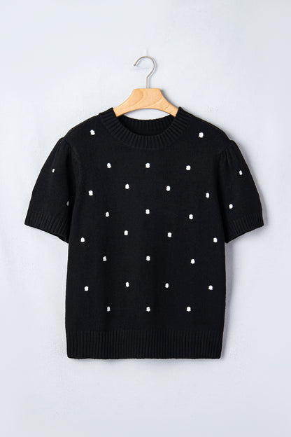 Polka Dot Bubble Short Sleeve Sweater
