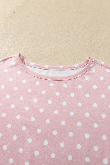 Polka Dot Long Sleeve Top & Drawstring Shorts Set