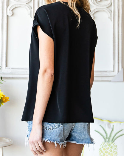 Geometric Embroidered Short Sleeve Blouse