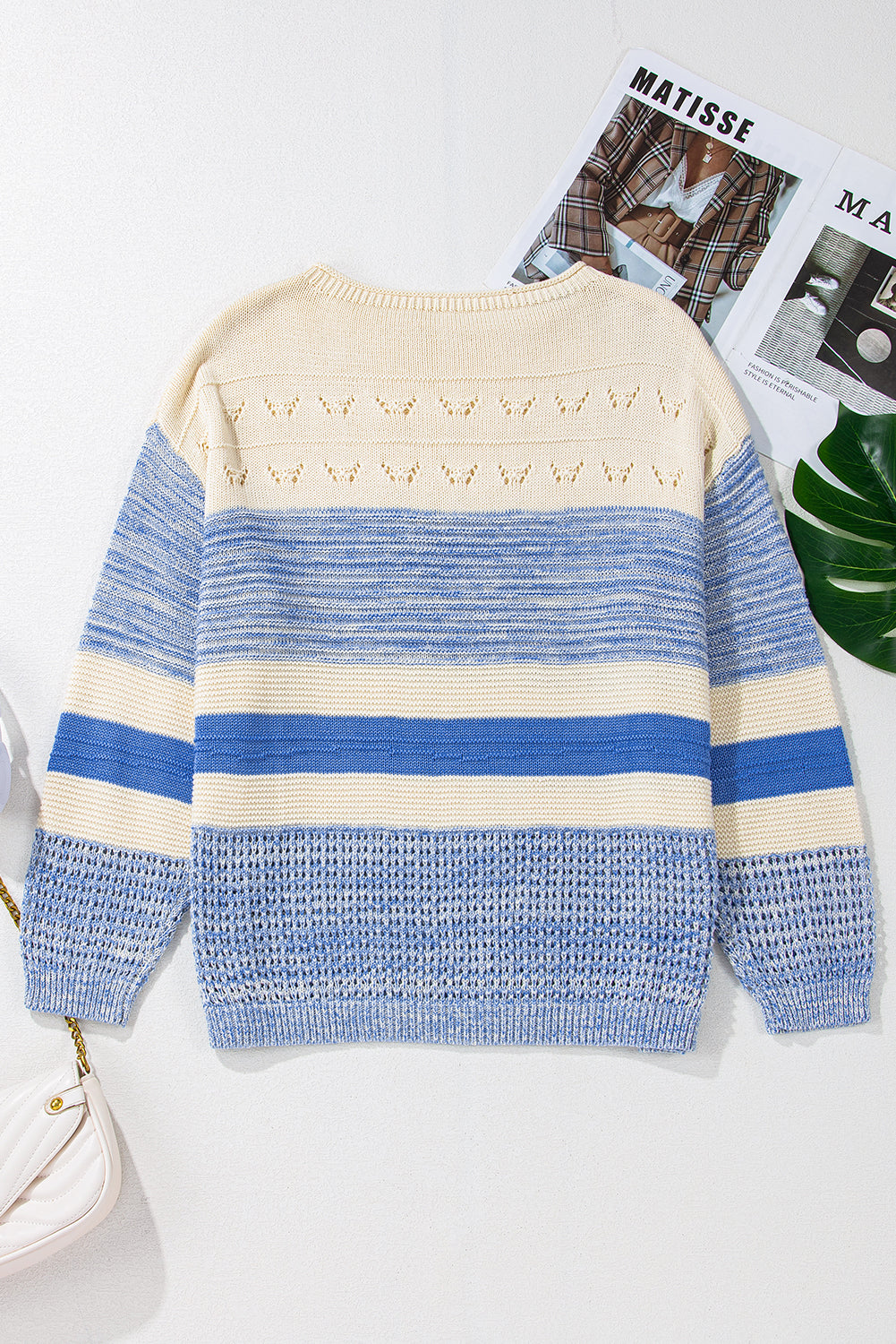 Stripe 3/4 Puff Sleeve Sweater