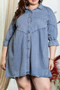 Denim Ruffle 3/4 Sleeve Dress Plus Size