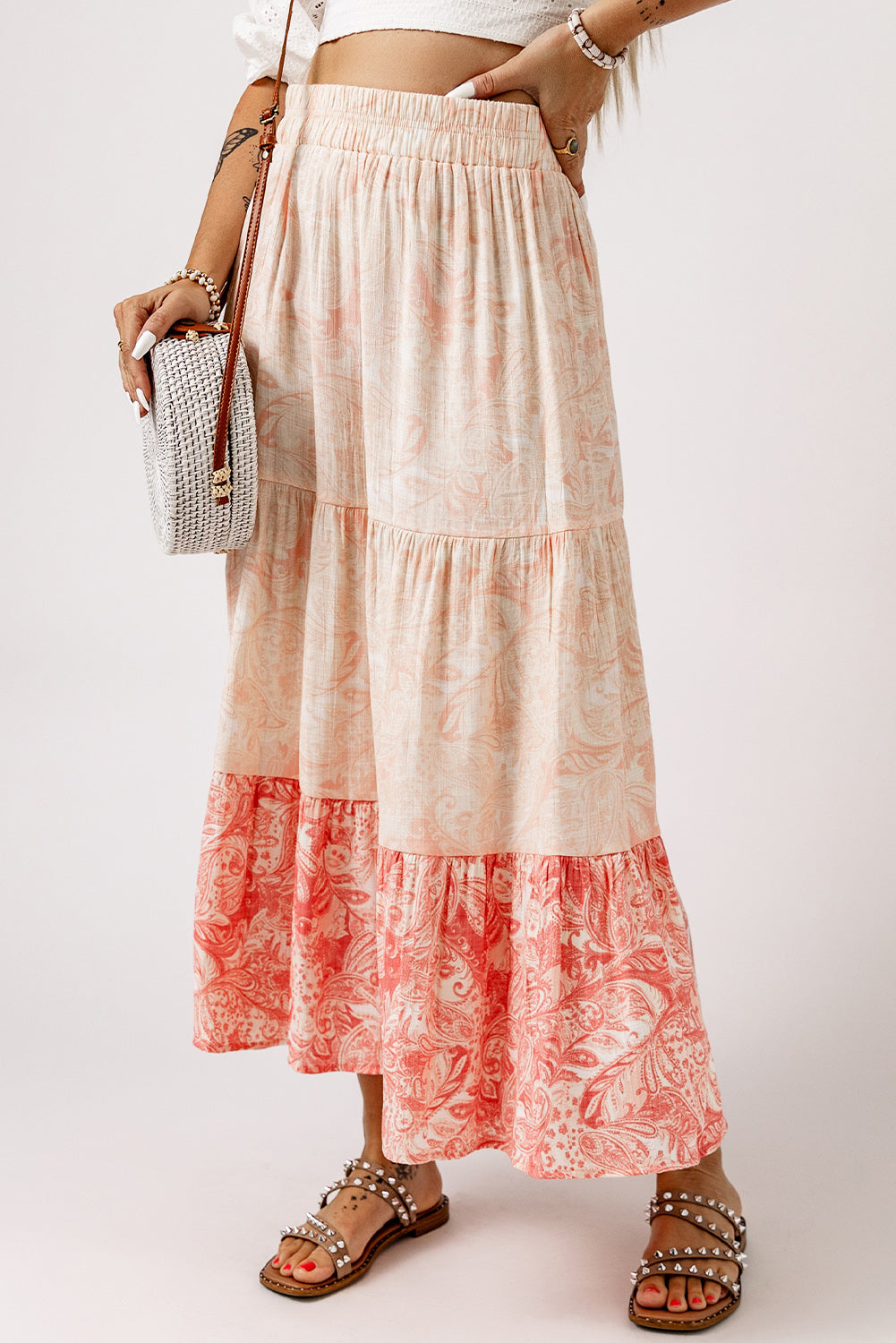 Floral Ruffle Hem Tiered Skirt