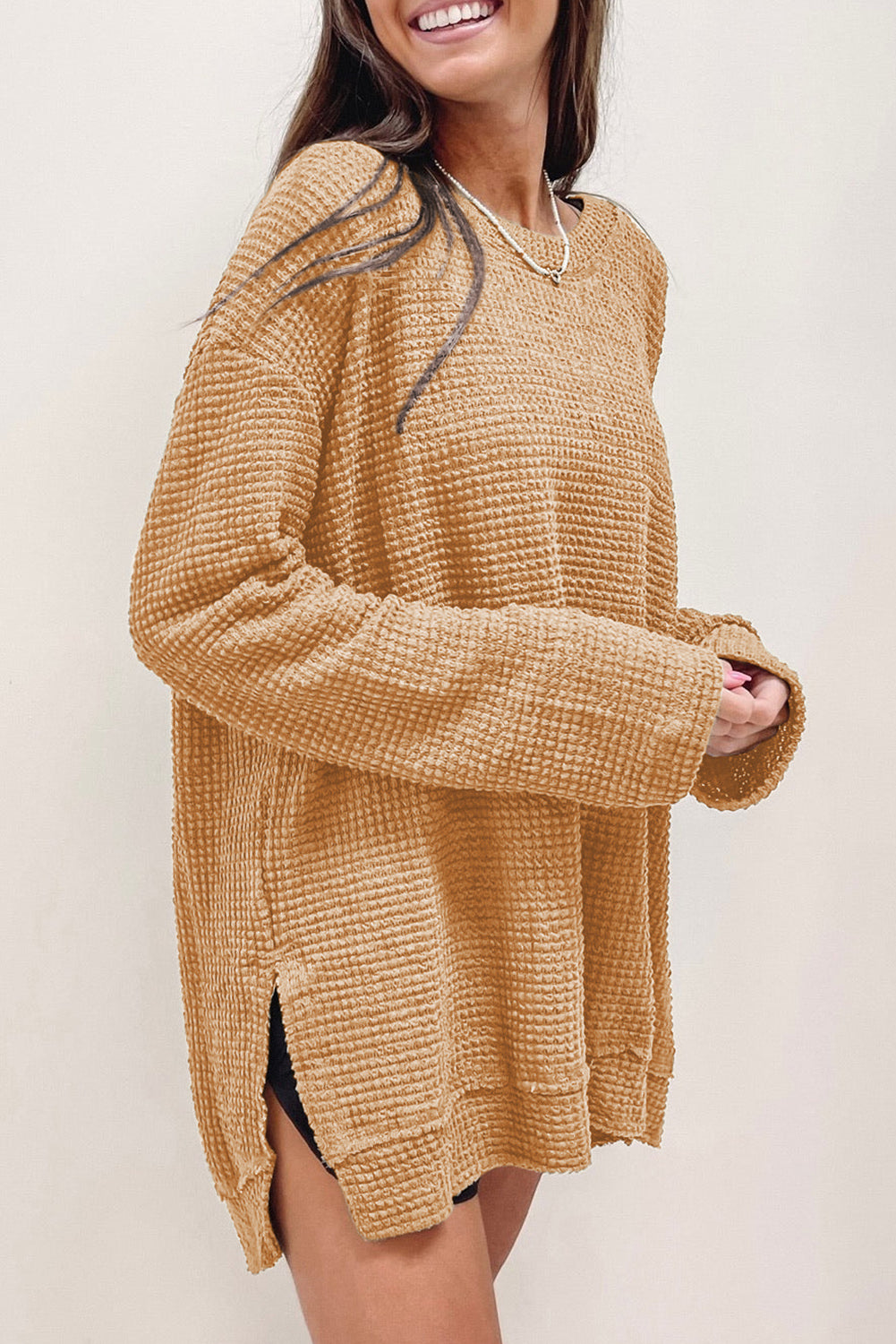 Waffle Oversized Long Sleeve Top