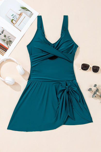 Knot Slit One Piece Swim Dress