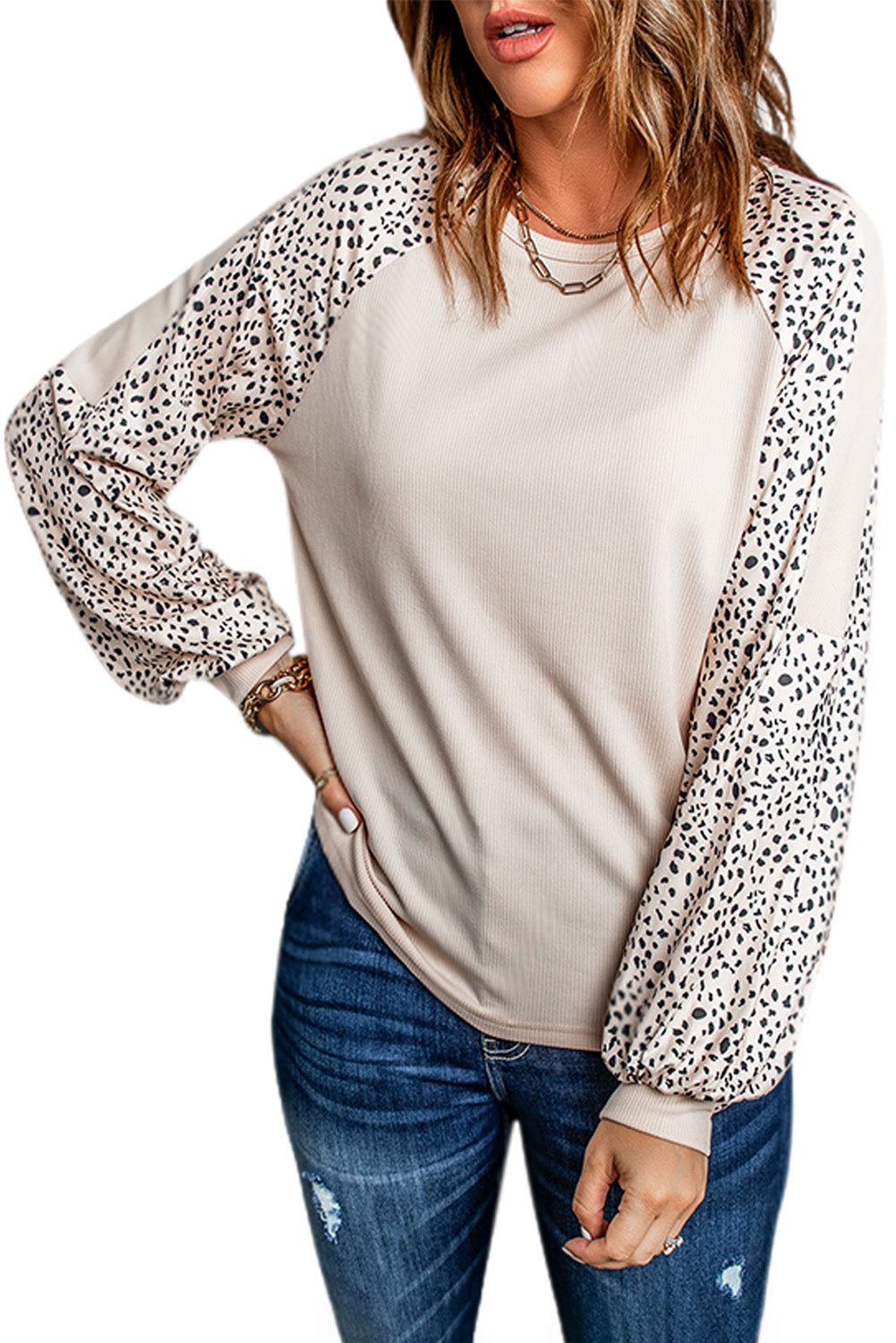 Leopard Colorblock Raglan Pullover Top