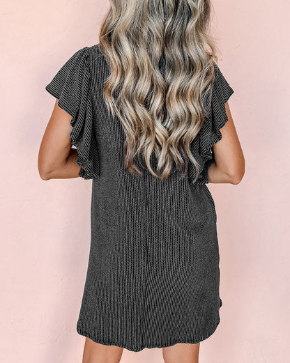 Textured Flutter Sleeve Mini Dress