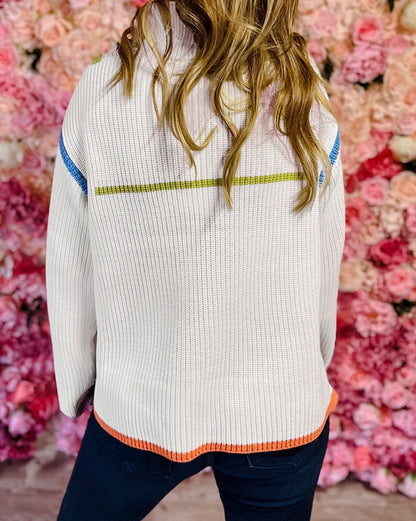 Colorful Edge Drop Shoulder Sweater