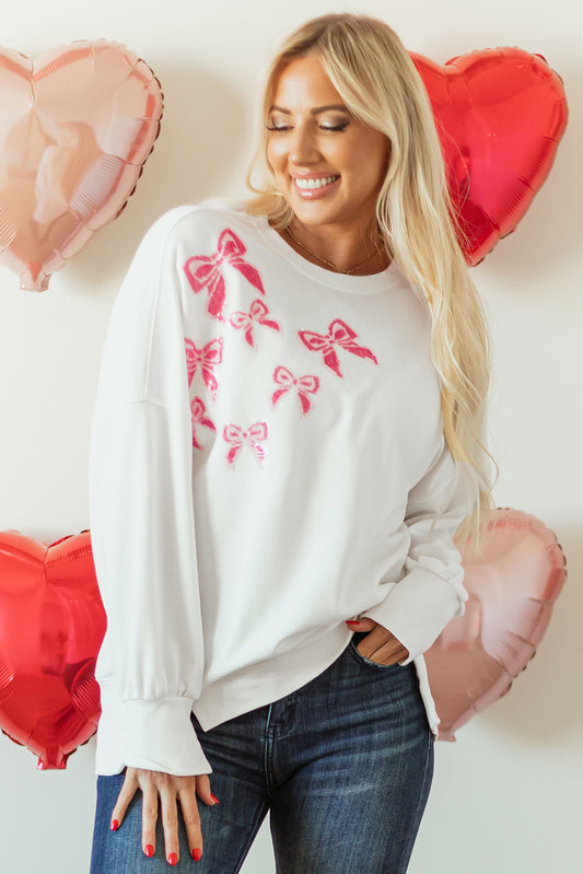 Valentine Bow Sequin Long Sleeve Oversize Sweatshirt