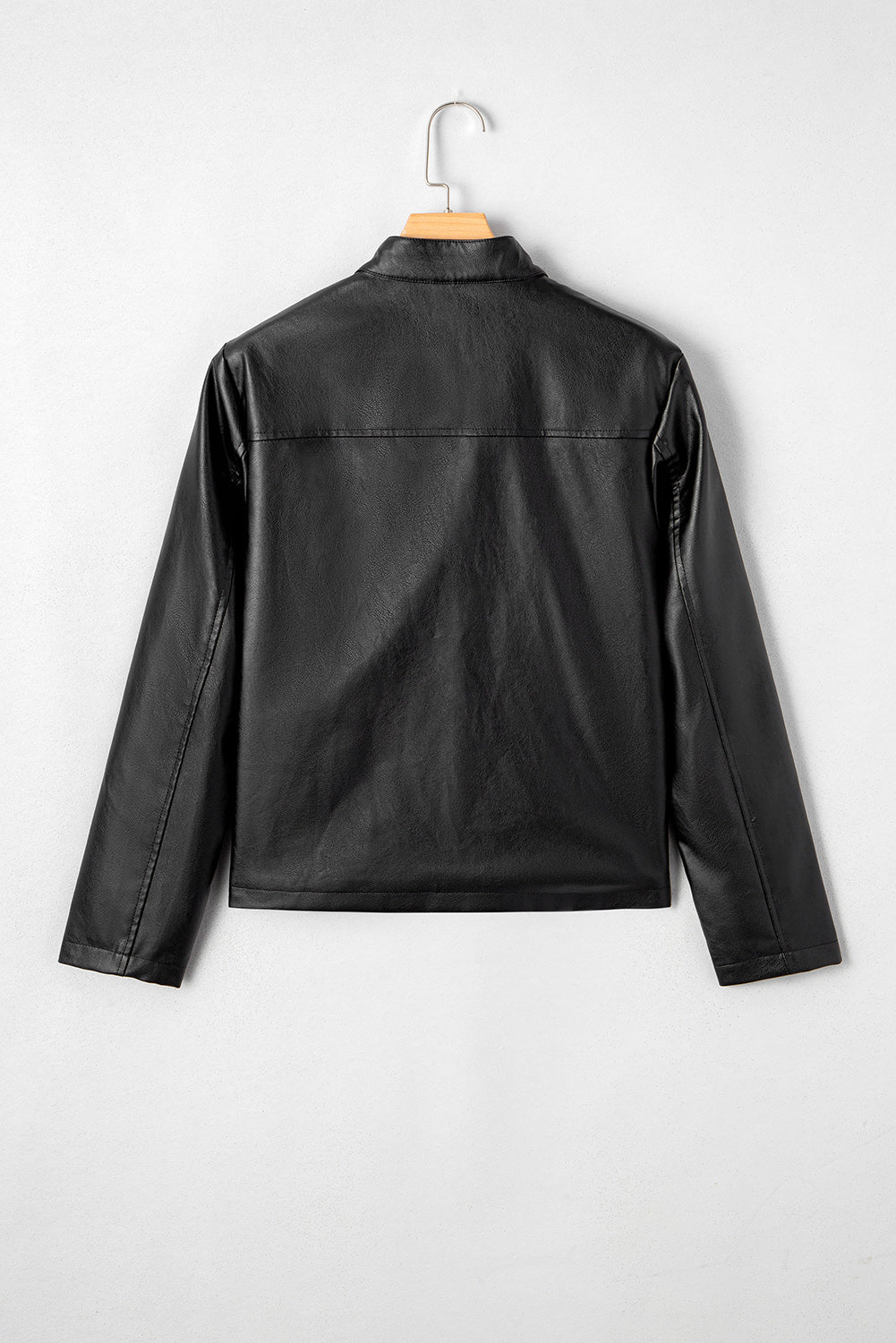 Faux Leather Button-Front Boxy Jacket